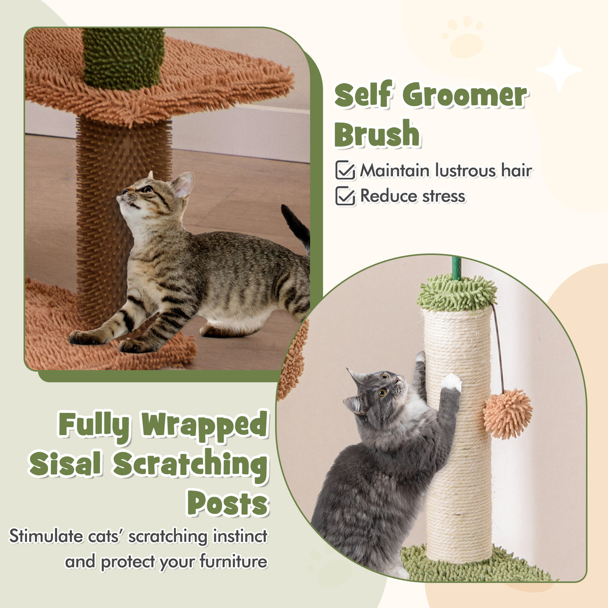 Multilevel Cat Tree with Scratching Posts, Rope, Plush Perch & Green Plants - Costway Variation