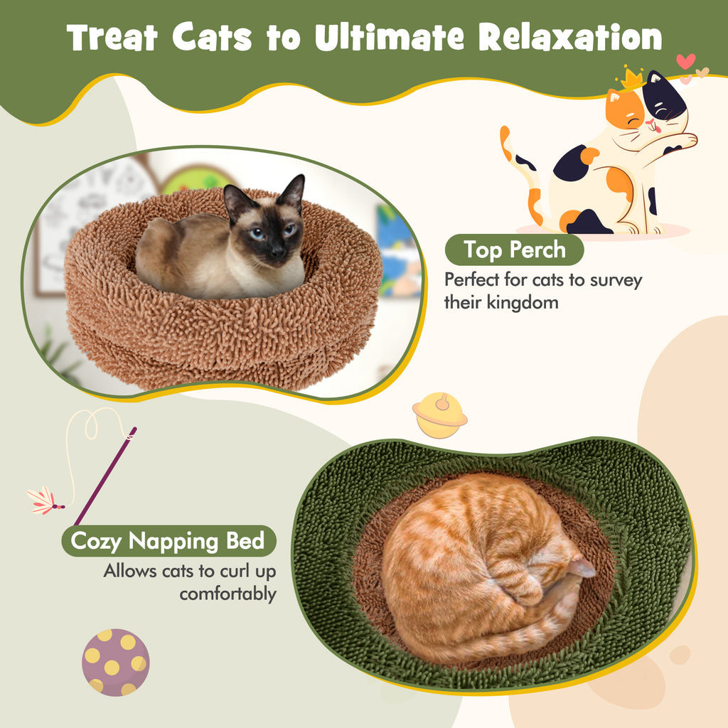 Multilevel Cat Tree with Scratching Posts, Rope, Plush Perch & Green Plants - Costway Variation
