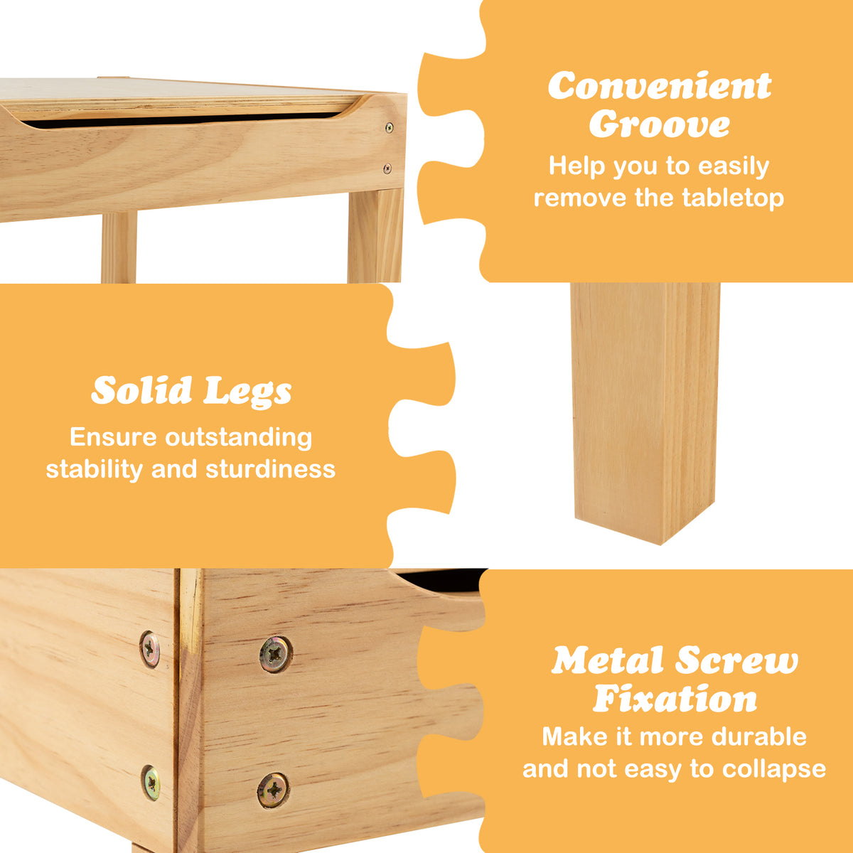 Kids Multi Activity Play Table with Storage & Paper Roll - Wooden Building Block Desk, Natural, Variation of Building Blocks + Drawing