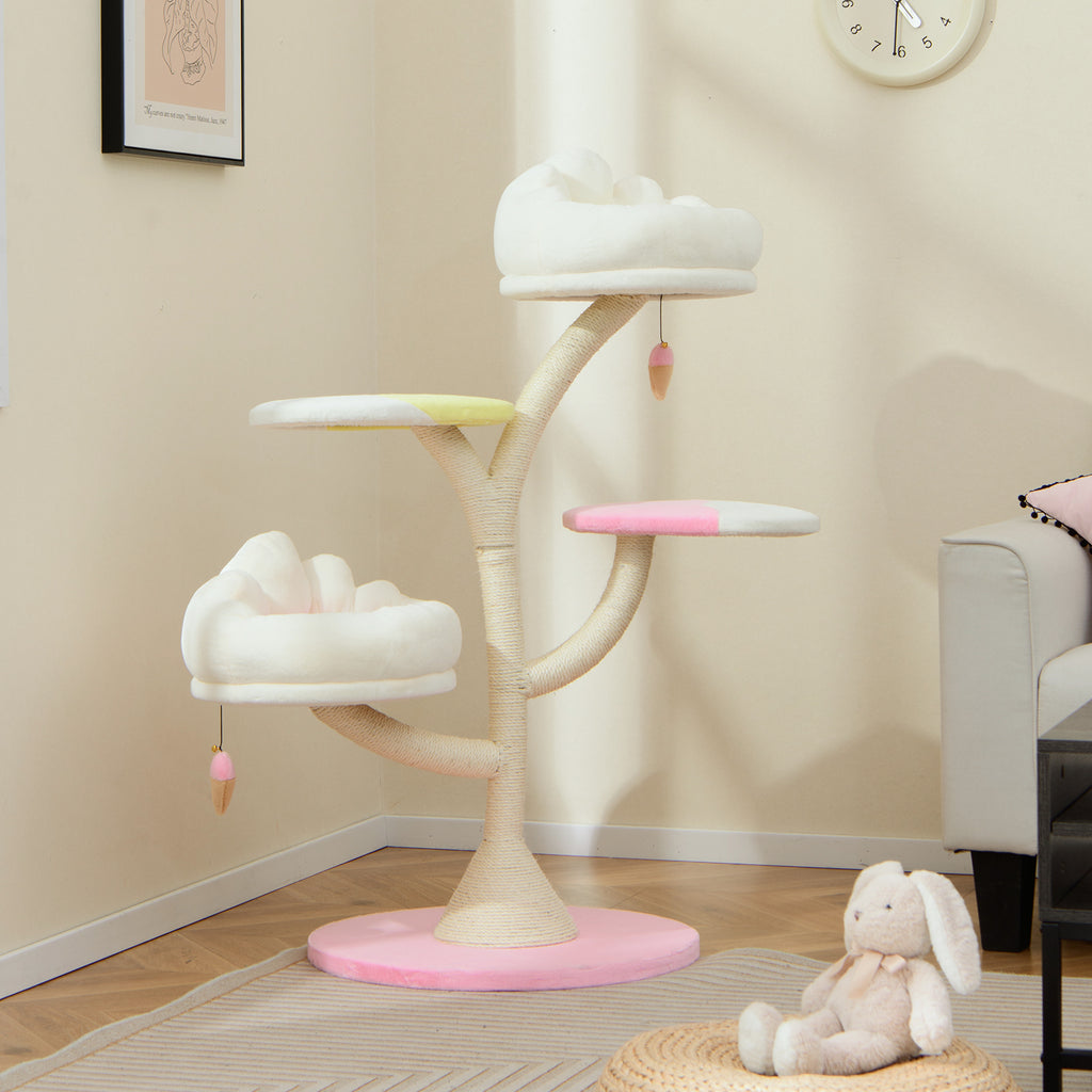 Multi-Layer Cat Tree Tower with 2 Perches & Platforms - Pink - Costway
