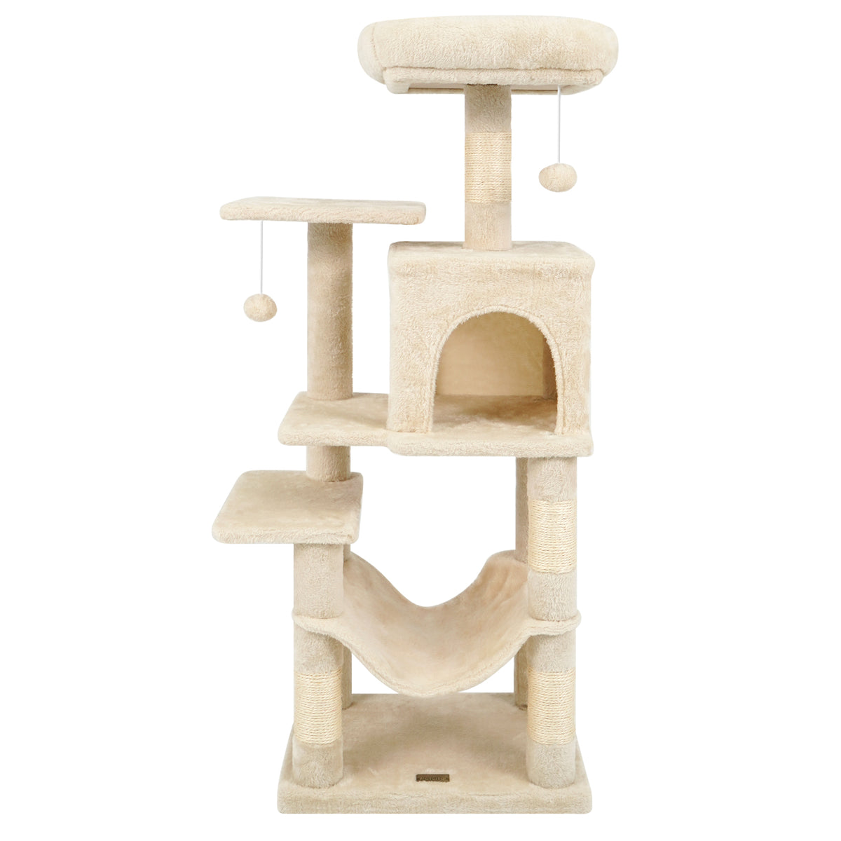 Beige Multi-Level Cat Tower with 2-Door Condo & Padded Perch - Costway