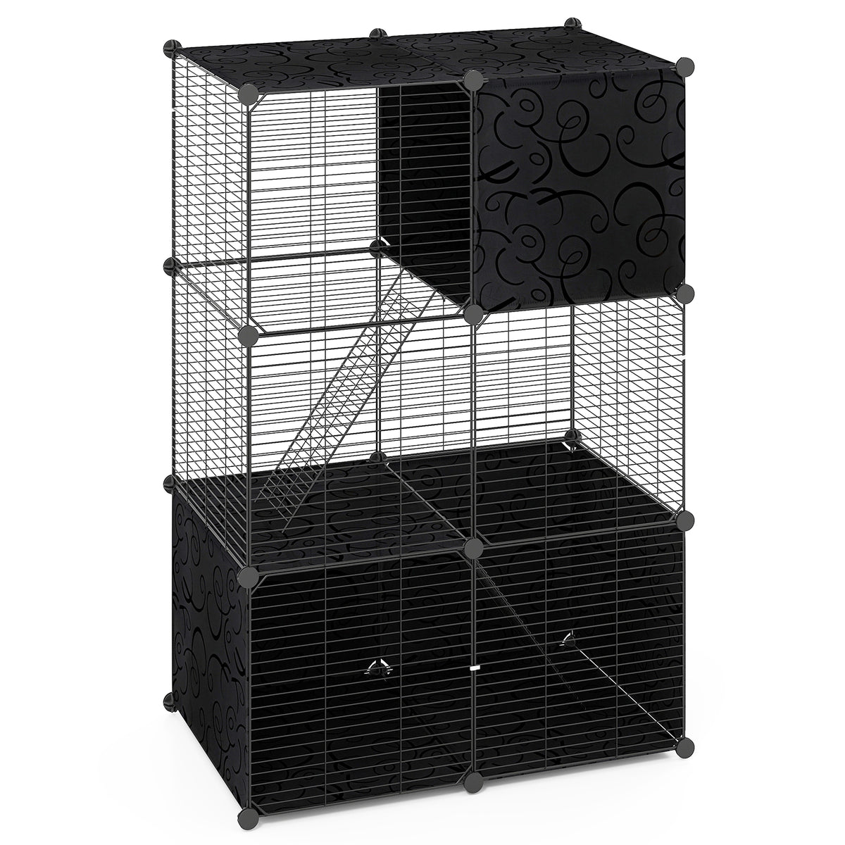Black Multi-Level Cat Tower with Condo Hammock and Climbing Platforms - Space-Saving Pet Tree