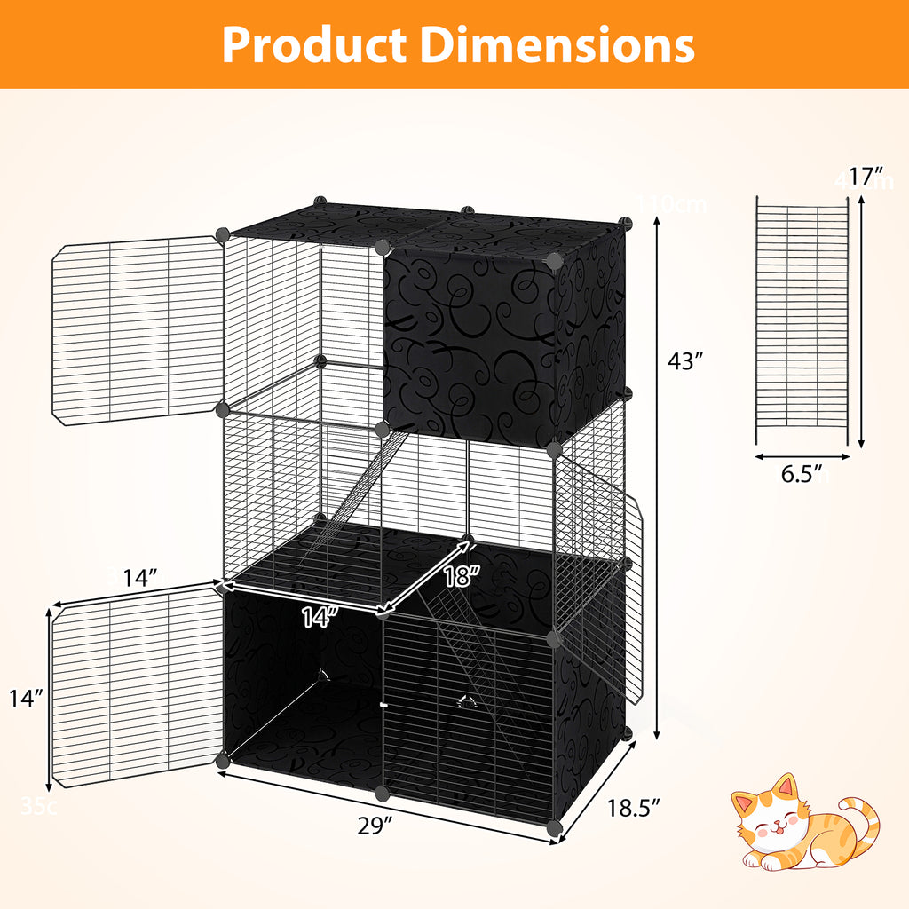 Black Multi-Level Cat Tower with Condo Hammock and Climbing Platforms - Space-Saving Pet Tree