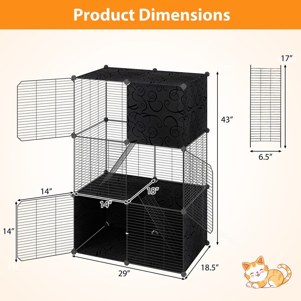 Black Multi-Level Cat Tower with Condo Hammock and Climbing Platforms - Space-Saving Pet Tree