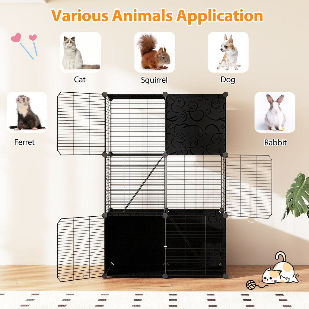 Black Multi-Level Cat Tower with Condo Hammock and Climbing Platforms - Space-Saving Pet Tree