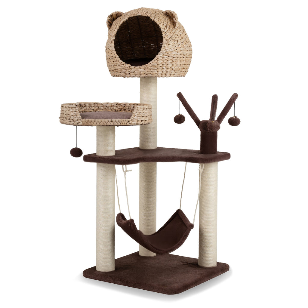 Brown Multi-Level Cat Tree with Condo Hammock & Rotatable Hanging Balls - 5 Tiers