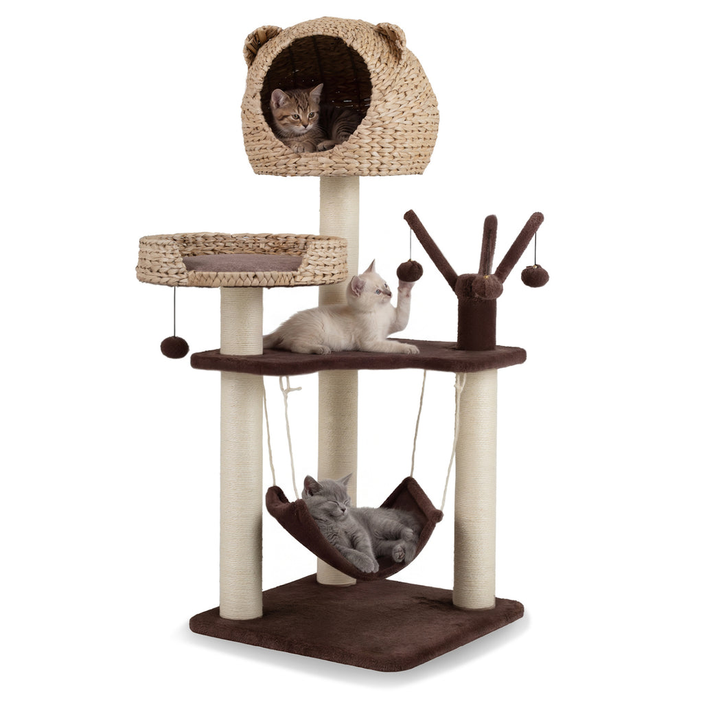 Brown Multi-Level Cat Tree with Condo Hammock & Rotatable Hanging Balls - 5 Tiers
