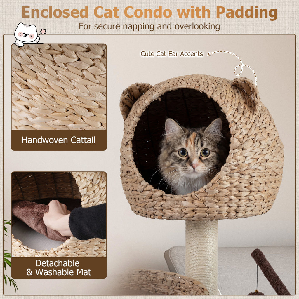 Brown Multi-Level Cat Tree with Condo Hammock & Rotatable Hanging Balls - 5 Tiers