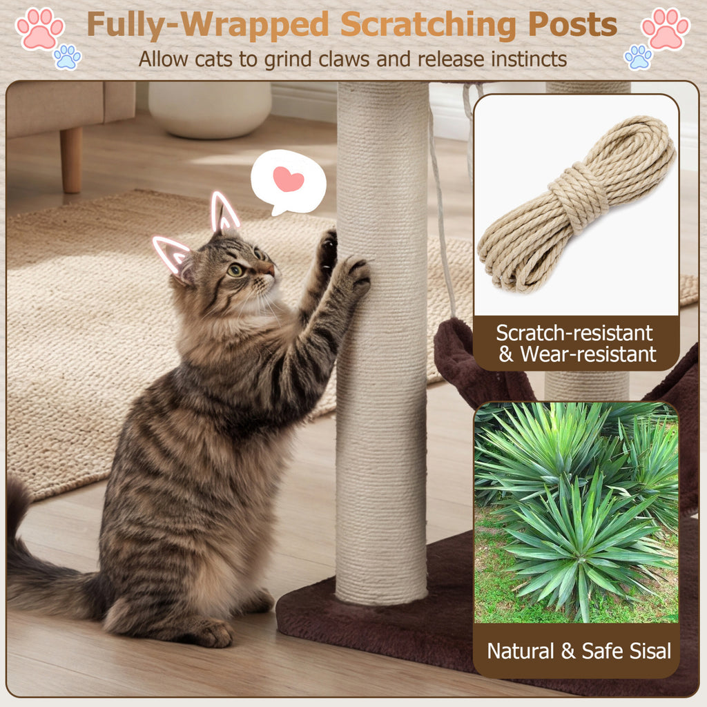 Brown Multi-Level Cat Tree with Condo Hammock & Rotatable Hanging Balls - 5 Tiers
