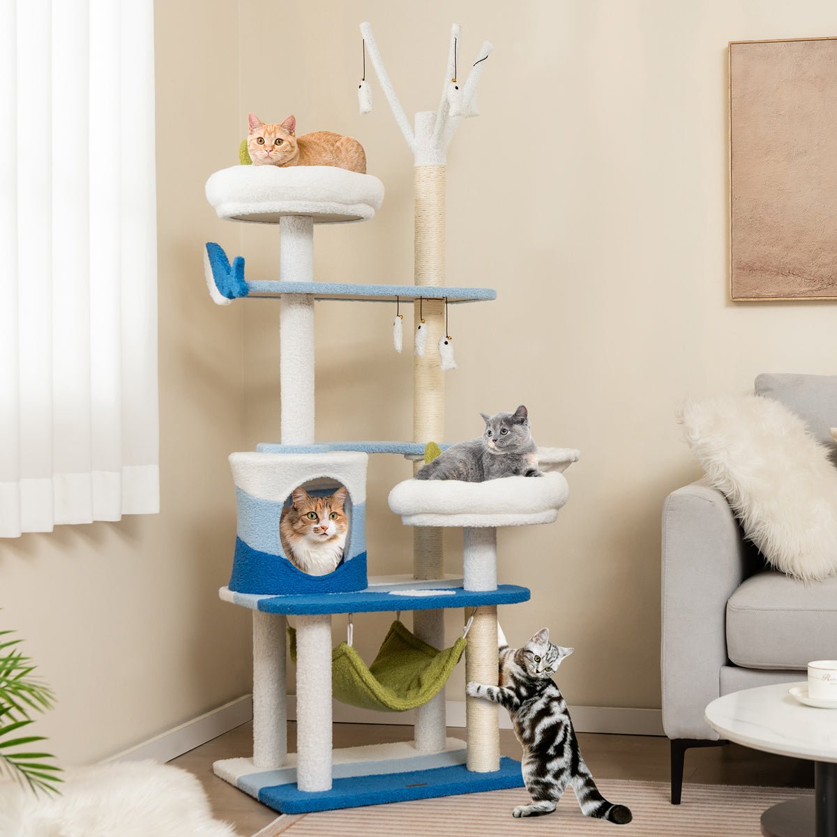 Multi-Level Cat Tower with Sisal Scratching Posts - Blue, M Variation