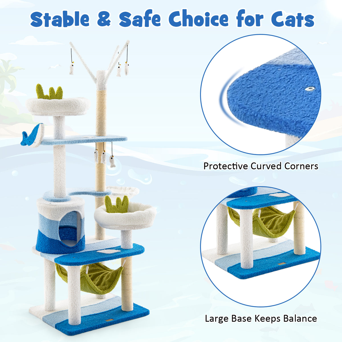 Multi-Level Cat Tower with Sisal Scratching Posts - Blue, M Variation