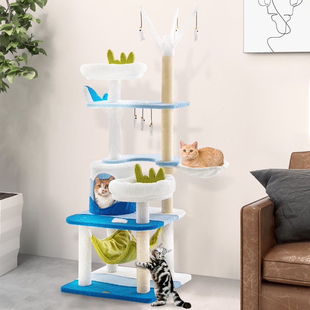 Multi-Level Cat Tower with Sisal Scratching Posts - Blue, M Variation