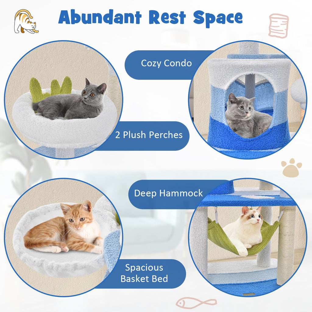 Multi-Level Cat Tower with Sisal Scratching Posts - Blue, M Variation