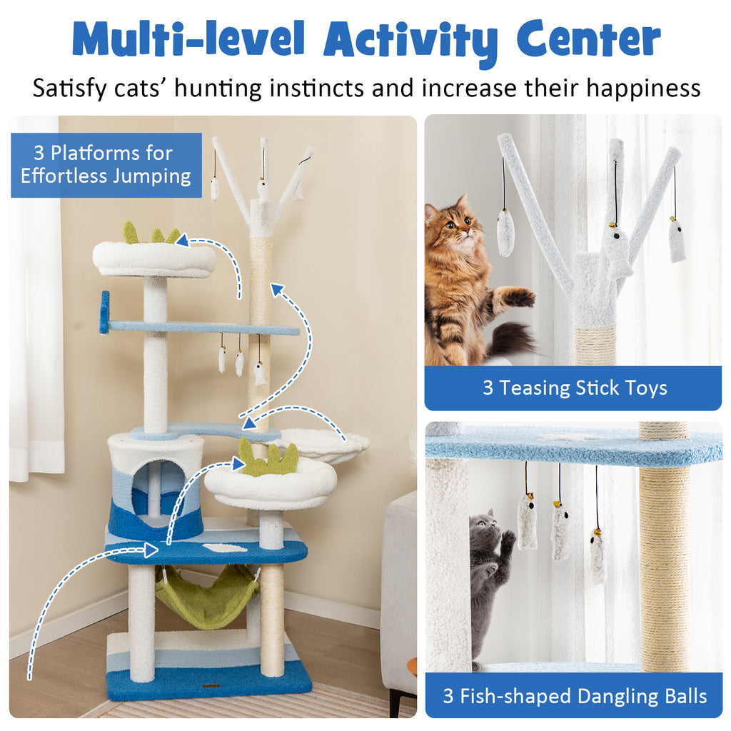 Multi-Level Cat Tower with Sisal Scratching Posts - Blue, M Variation