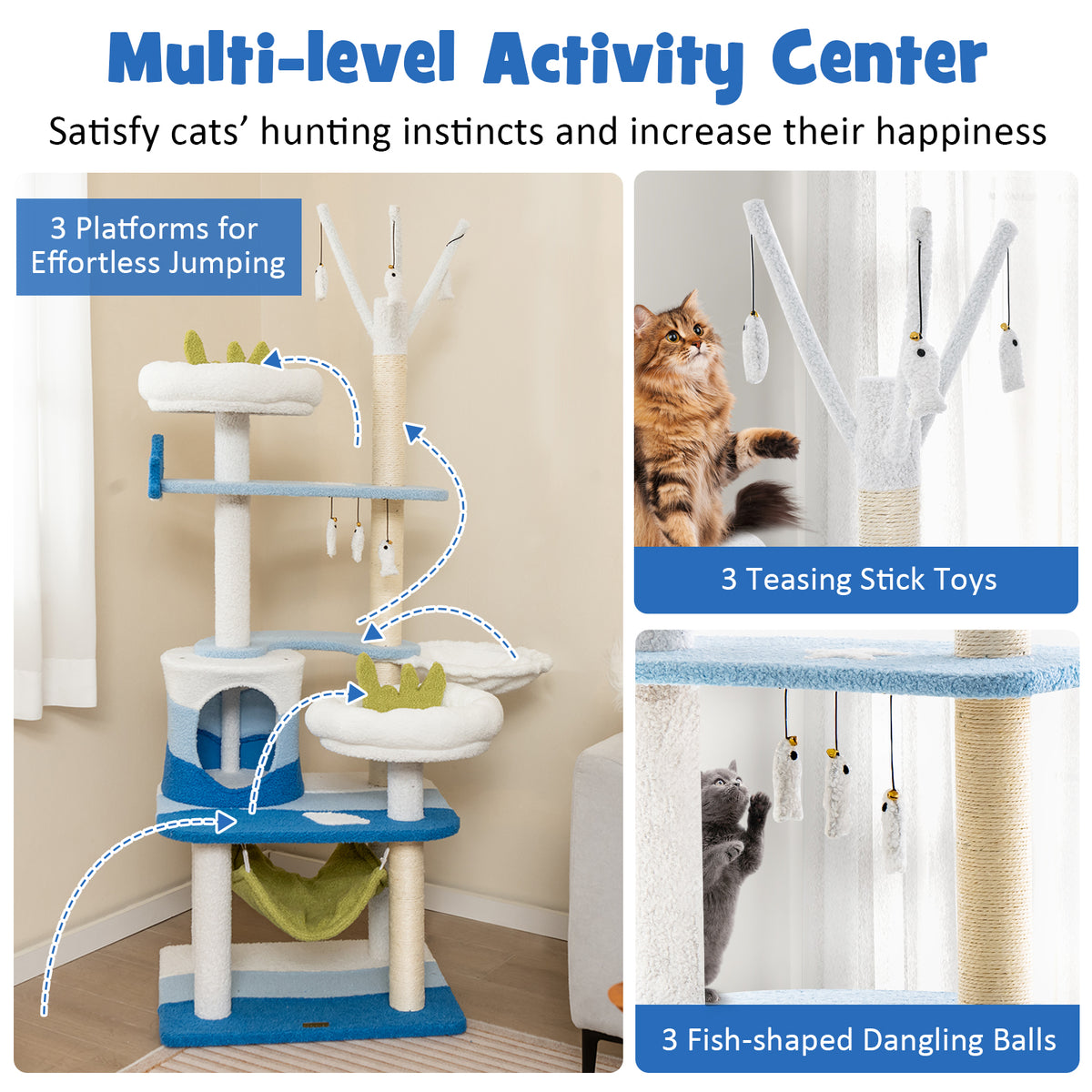 Multi-Level Cat Tower with Sisal Scratching Posts - Blue, M Variation