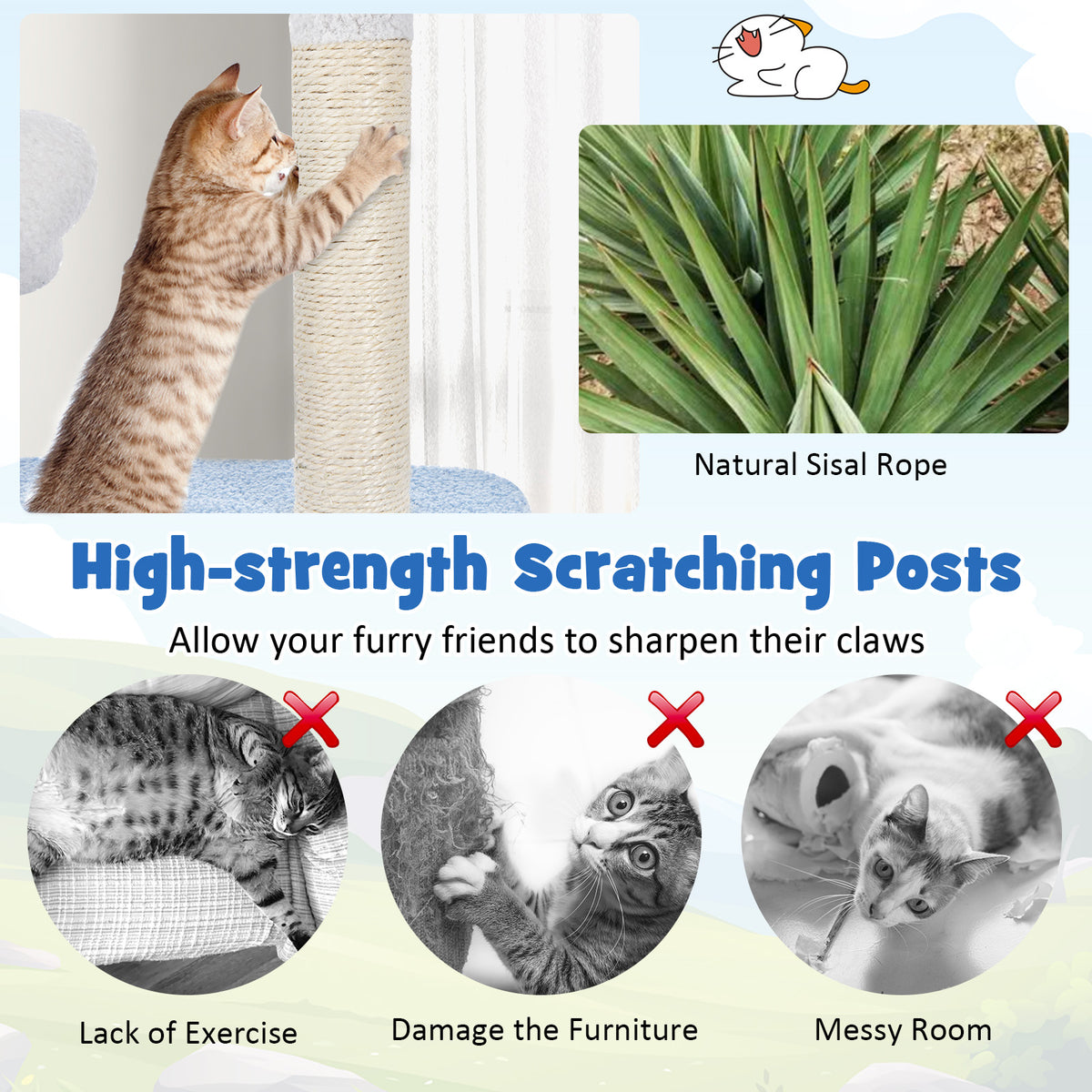 Multi-Level Cat Tower with Sisal Scratching Posts - Blue, M Variation