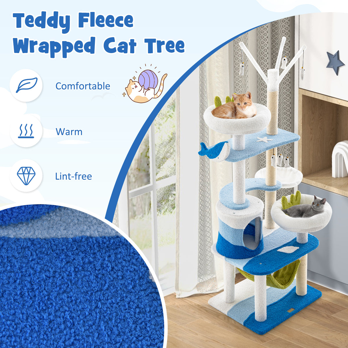 Multi-Level Cat Tower with Sisal Scratching Posts - Blue, M Variation