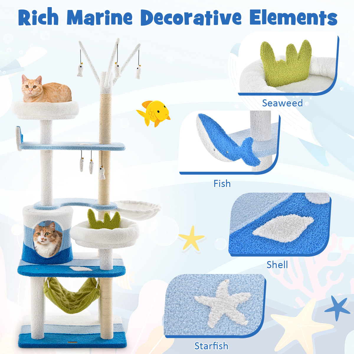 Multi-Level Cat Tower with Sisal Scratching Posts - Blue, M Variation