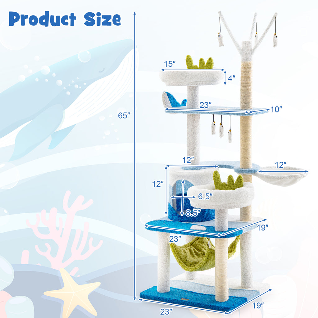 Multi-Level Cat Tower with Sisal Scratching Posts - Blue, M Variation