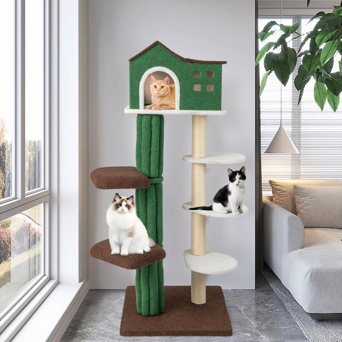Green Multi-Level Cat Tree with Condo & Anti-Tipping Base - Costway