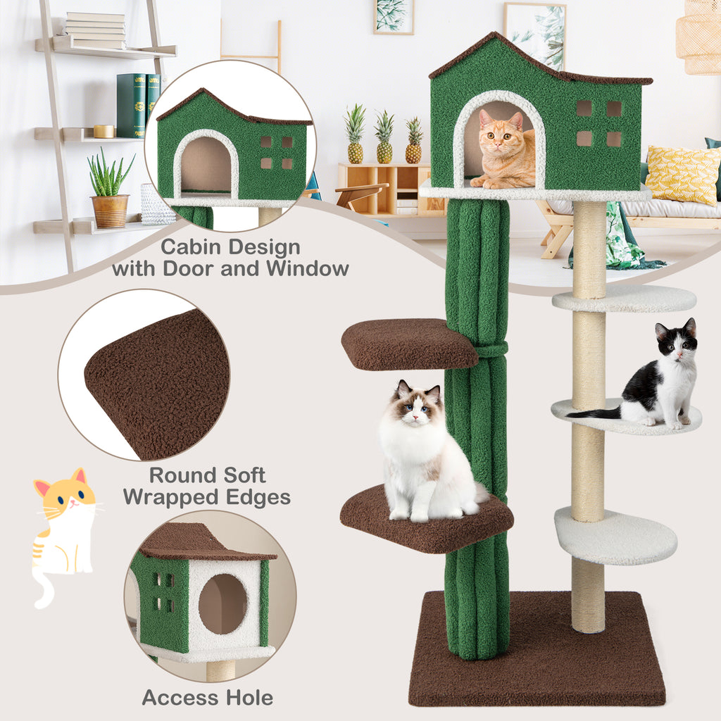 Green Multi-Level Cat Tree with Condo & Anti-Tipping Base - Costway