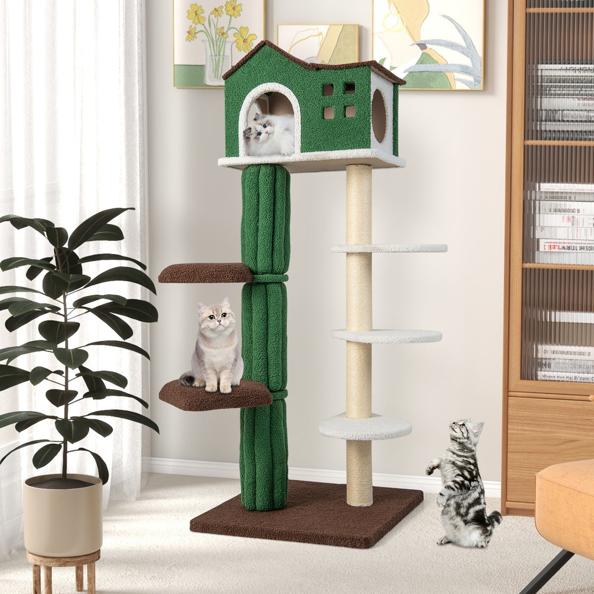 Green Multi-Level Cat Tree with Condo & Anti-Tipping Base - Costway