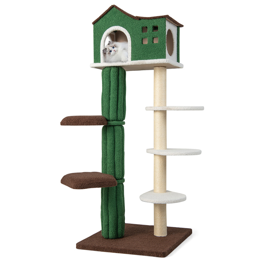 Green Multi-Level Cat Tree with Condo & Anti-Tipping Base - Costway
