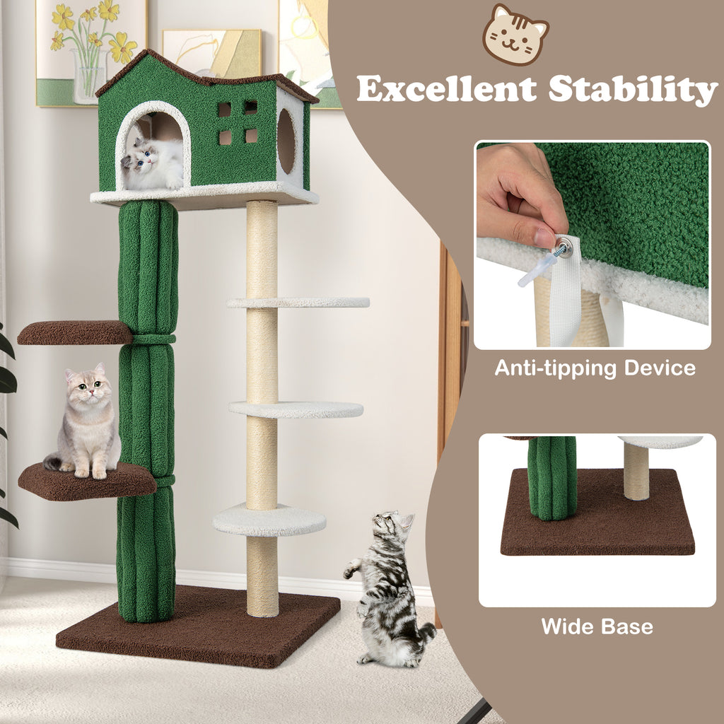Green Multi-Level Cat Tree with Condo & Anti-Tipping Base - Costway