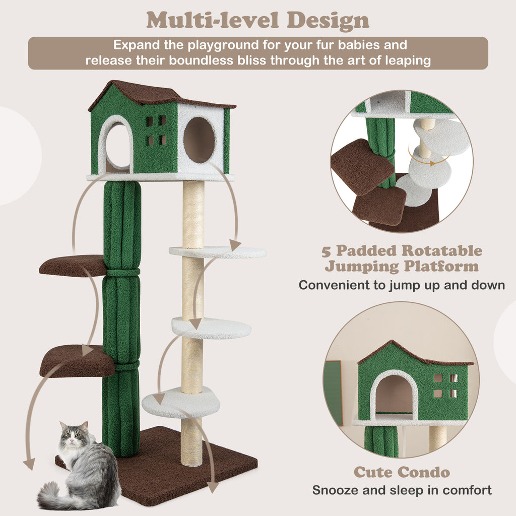 Green Multi-Level Cat Tree with Condo & Anti-Tipping Base - Costway