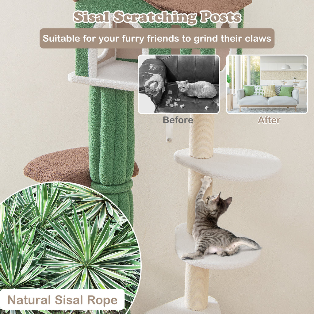 Green Multi-Level Cat Tree with Condo & Anti-Tipping Base - Costway