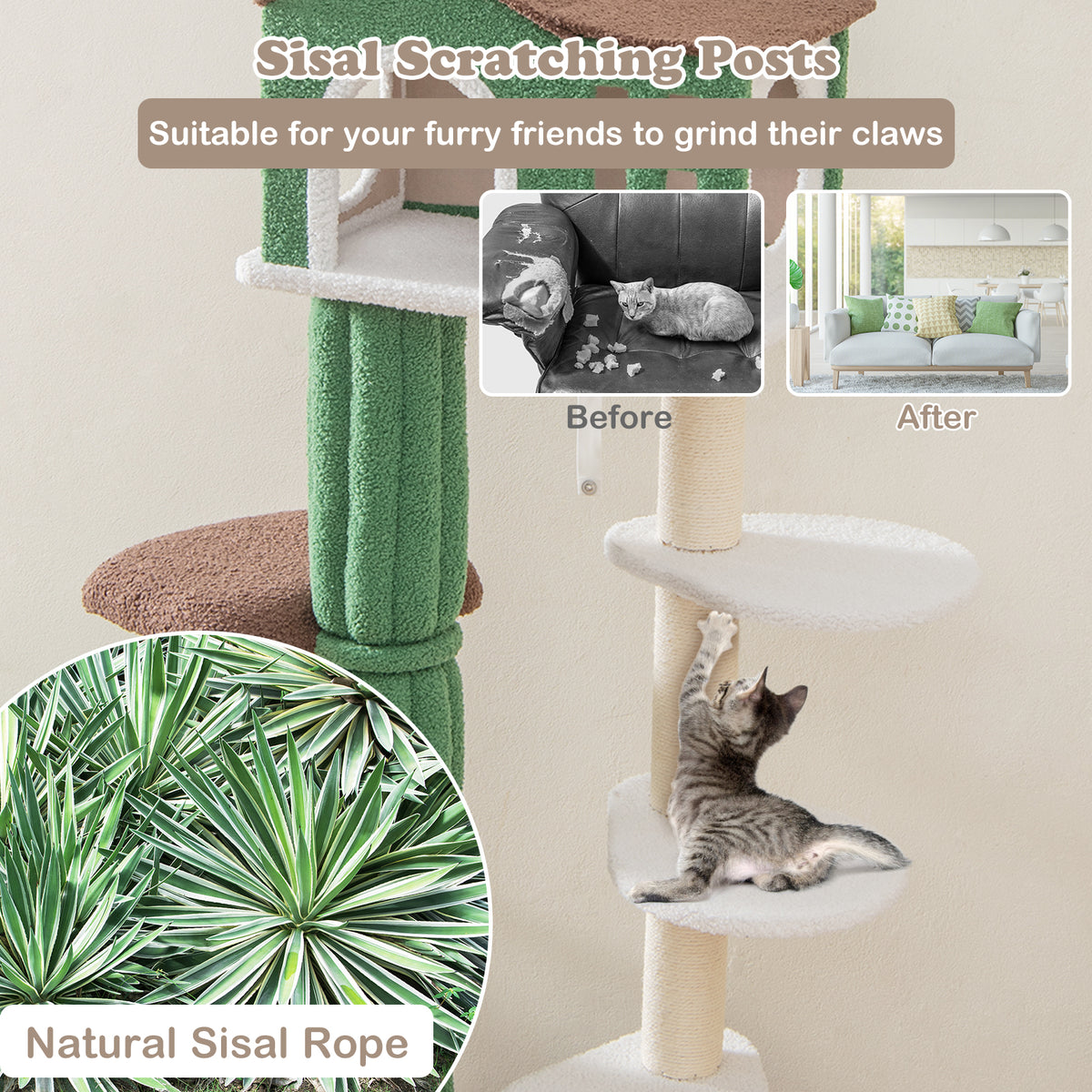 Green Multi-Level Cat Tree with Condo & Anti-Tipping Base - Costway