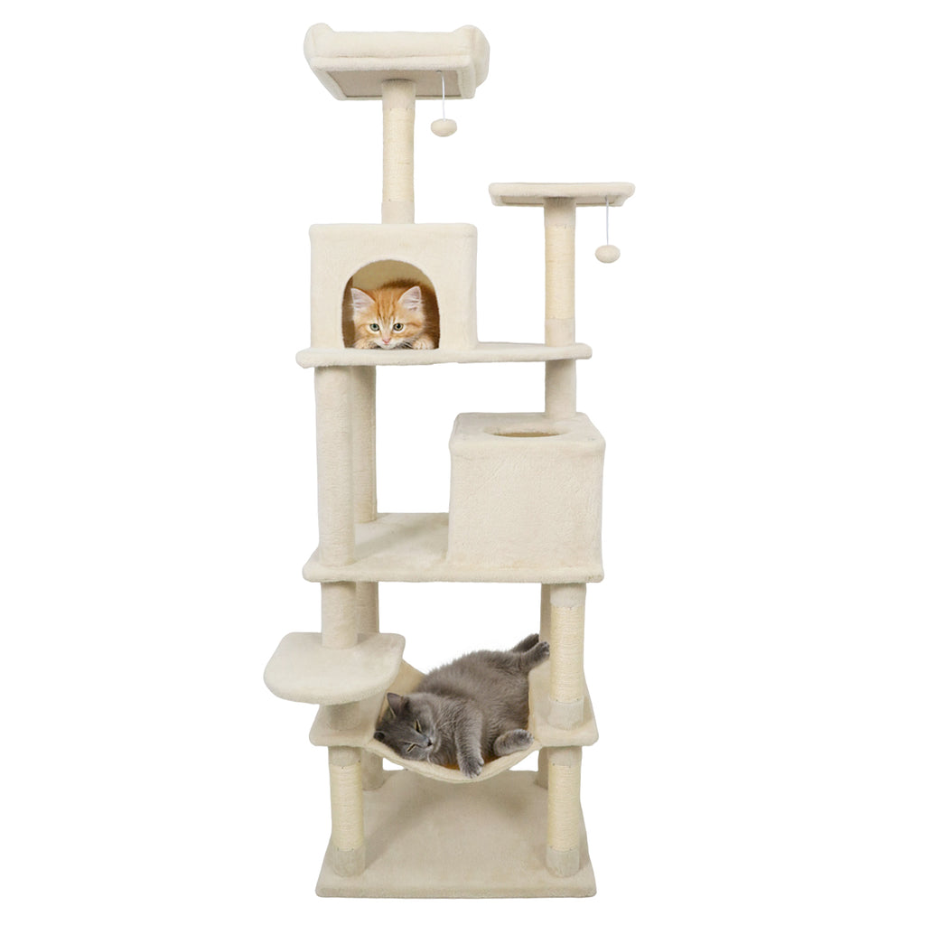 Multi-Level Cat Tree Tower with Upholstered Perch and Two Condos - Pink Variation