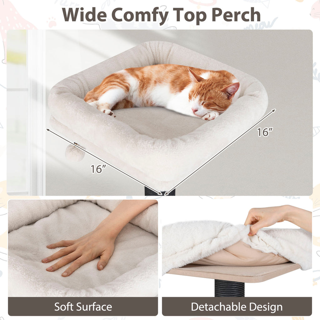 Multi-Level Cat Tree Tower with Cushion Top Perch - Brown, 59.5 Inch Tall - Indoor Cat Furniture
