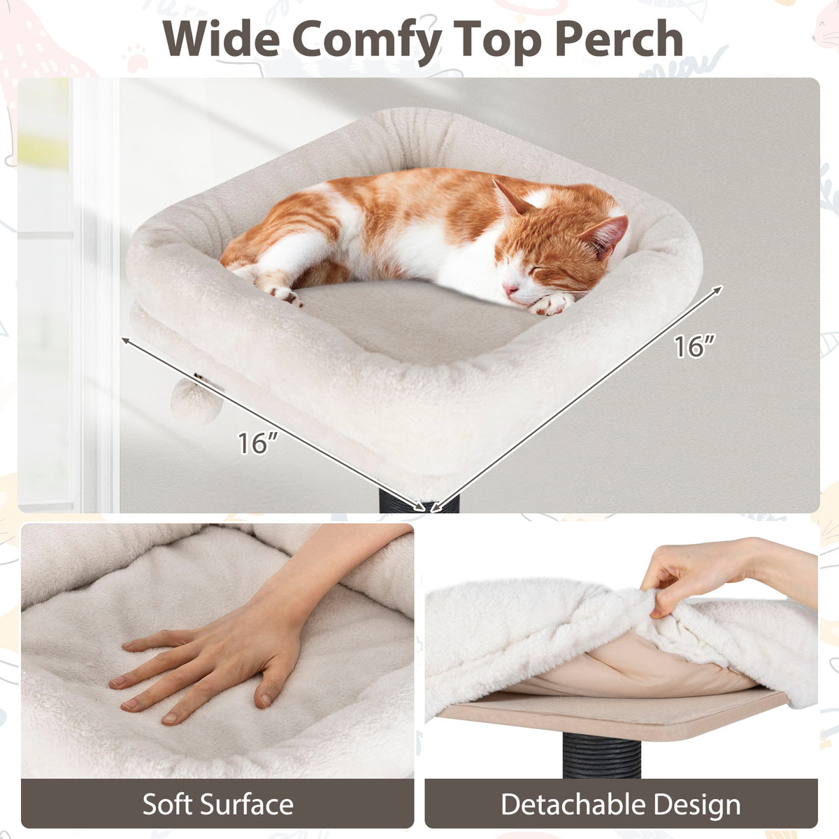 Multi-Level Cat Tree Tower with Cushion Top Perch - Brown, 59.5 Inch Tall - Indoor Cat Furniture