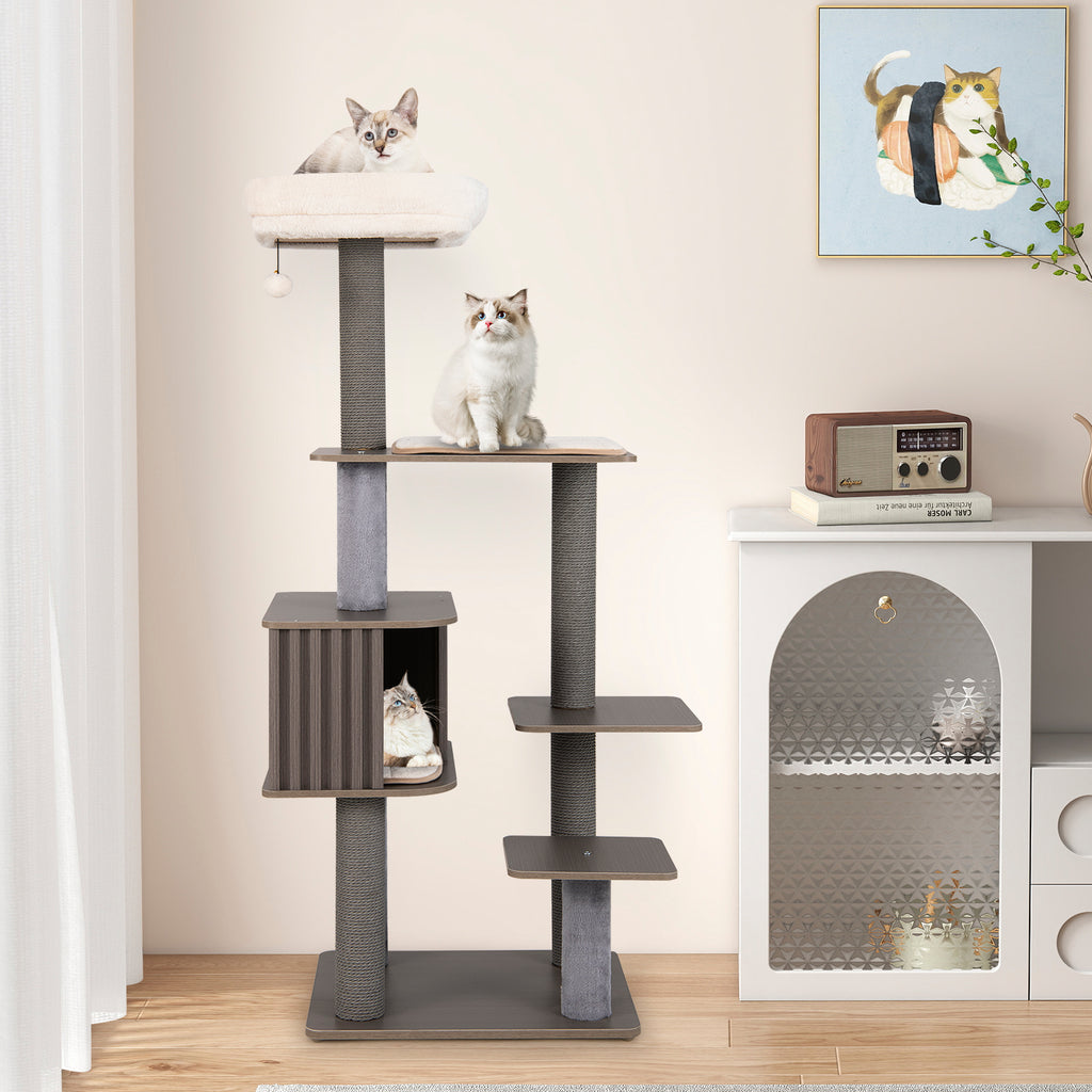 Multi-Level Cat Tree Tower with Cushion Top Perch - Gray, 59.5 Inch Tall