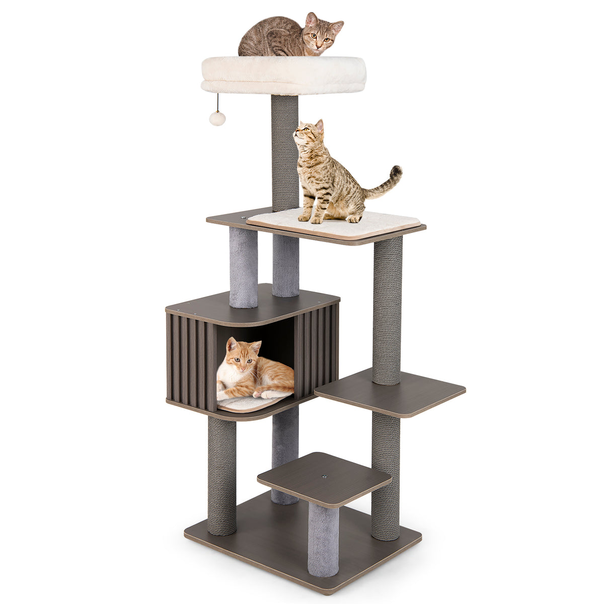Multi-Level Cat Tree Tower with Cushion Top Perch - Gray, 59.5 Inch Tall
