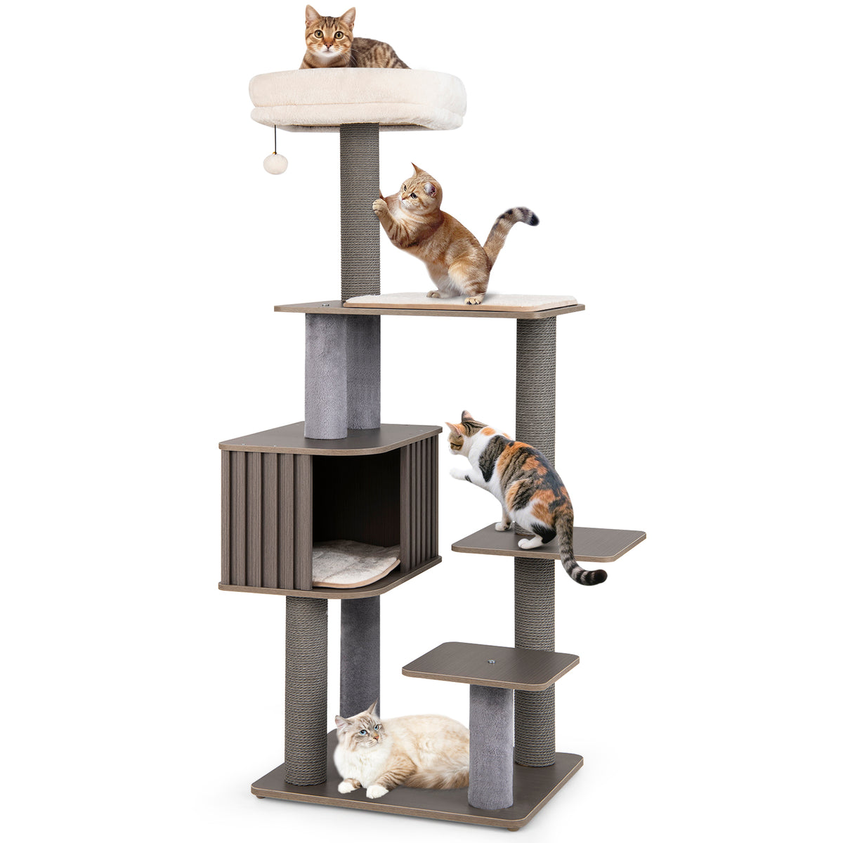 Multi-Level Cat Tree Tower with Cushion Top Perch - Gray, 59.5 Inch Tall