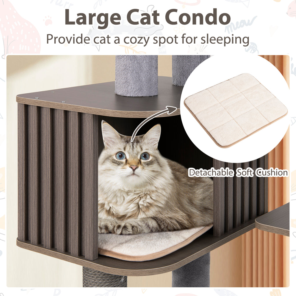 Multi-Level Cat Tree Tower with Cushion Top Perch - Gray, 59.5 Inch Tall
