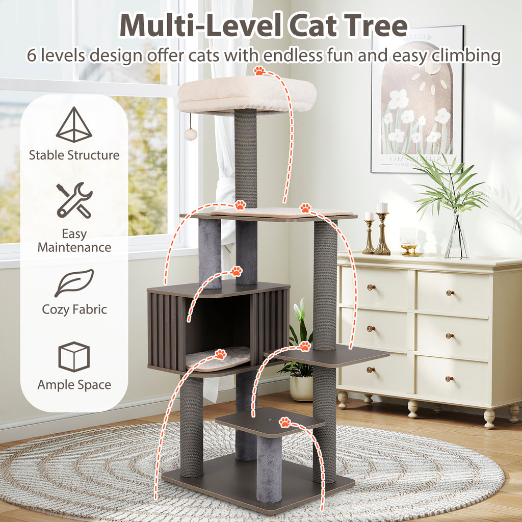 Multi-Level Cat Tree Tower with Cushion Top Perch - Gray, 59.5 Inch Tall