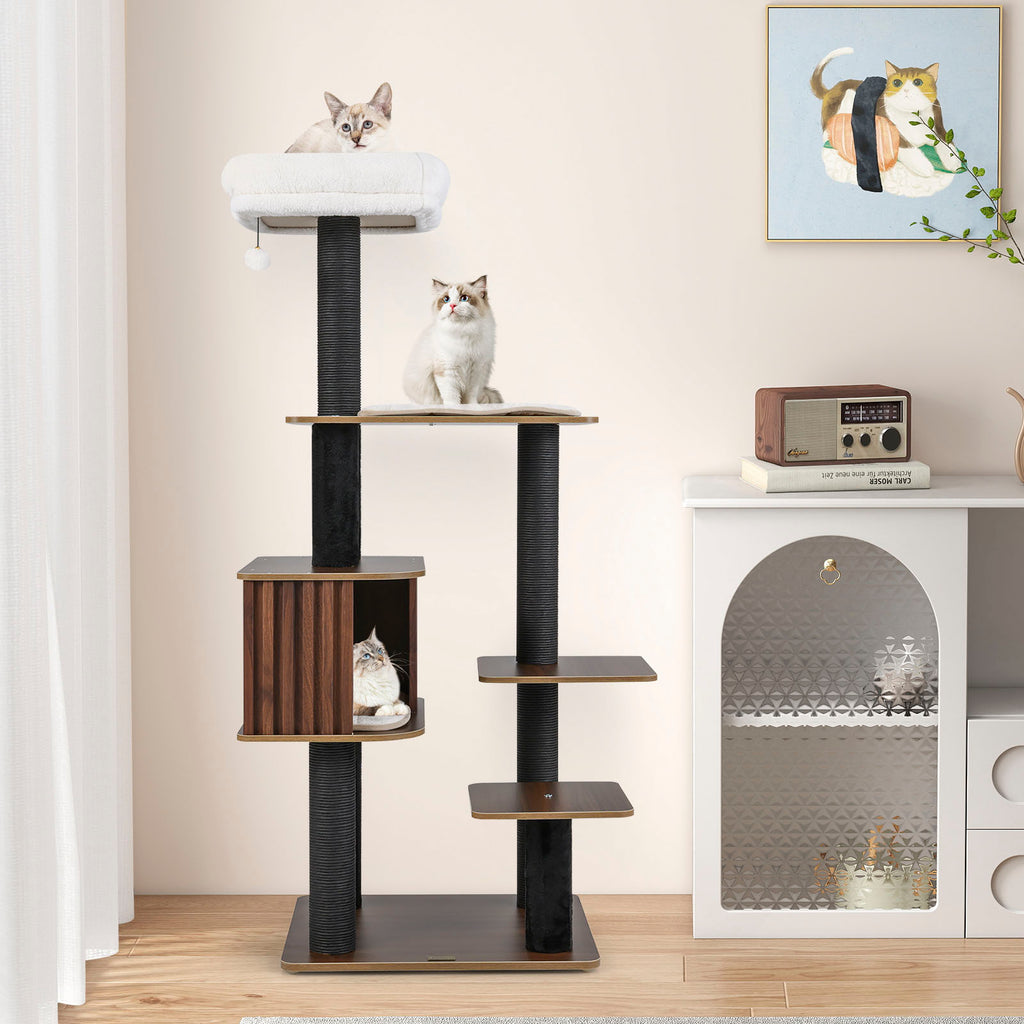 Multi-Level Cat Tree Tower with Cushion Top Perch - Gray, 59.5 Inch Tall