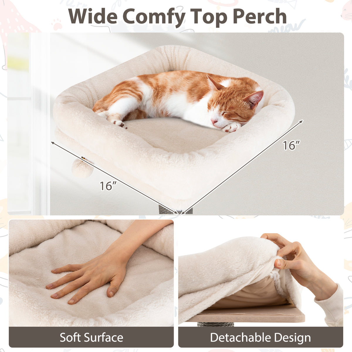 Multi-Level Cat Tree Tower with Cushion Top Perch - Gray, 59.5 Inch Tall