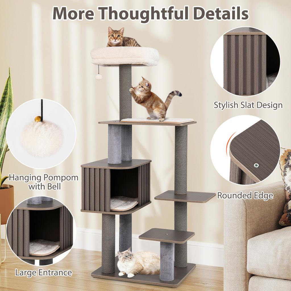 Multi-Level Cat Tree Tower with Cushion Top Perch - Gray, 59.5 Inch Tall
