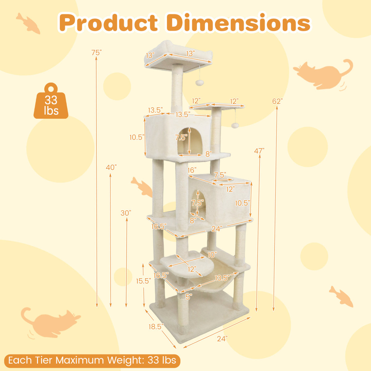 Multi-Level Cat Tree Tower with Upholstered Perch & Condos - Beige - Sturdy & Space-Saving