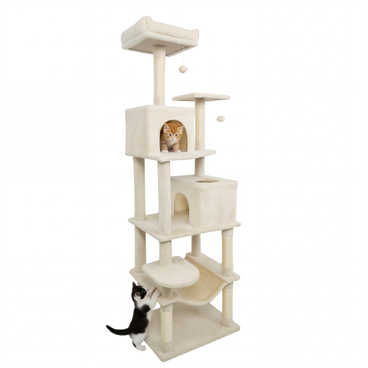 Multi-Level Cat Tree Tower with Upholstered Perch & Condos - Beige - Sturdy & Space-Saving