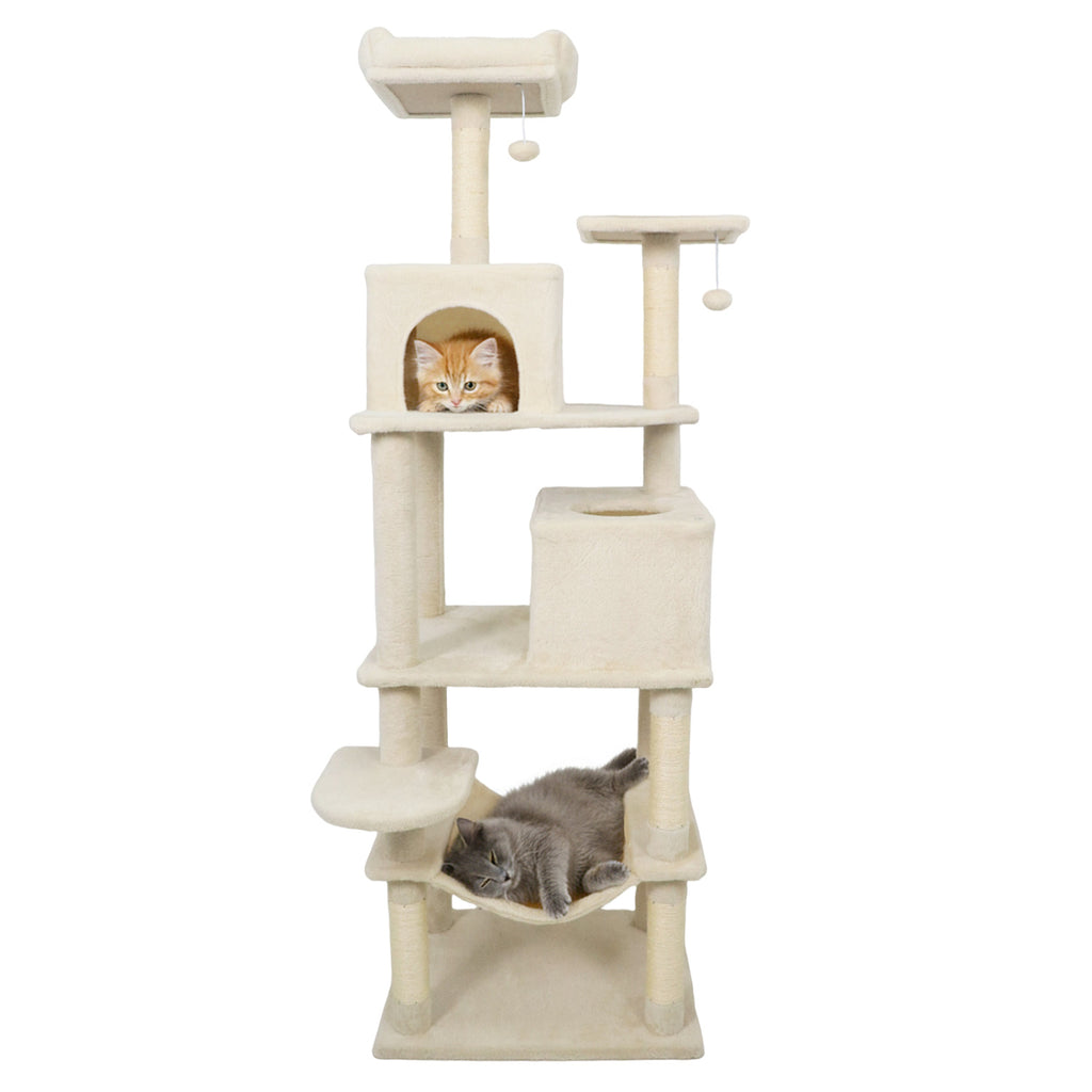 Multi-Level Cat Tree Tower with Upholstered Perch & Condos - Beige - Sturdy & Space-Saving