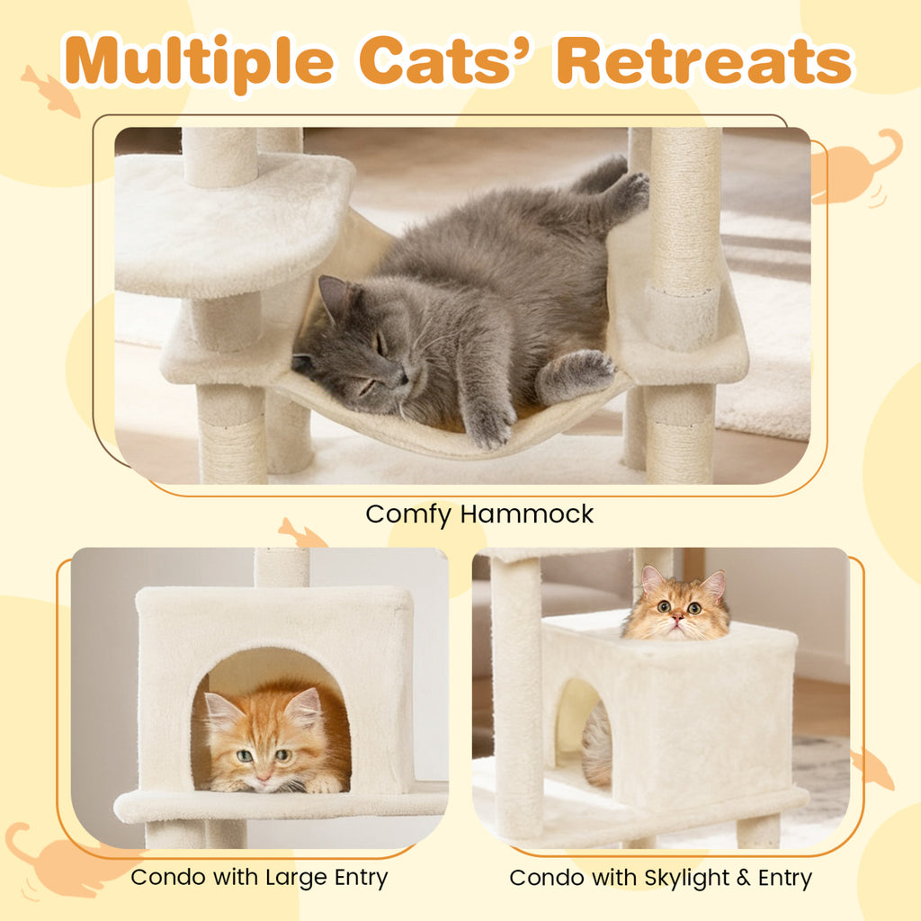 Multi-Level Cat Tree Tower with Upholstered Perch & Condos - Beige - Sturdy & Space-Saving