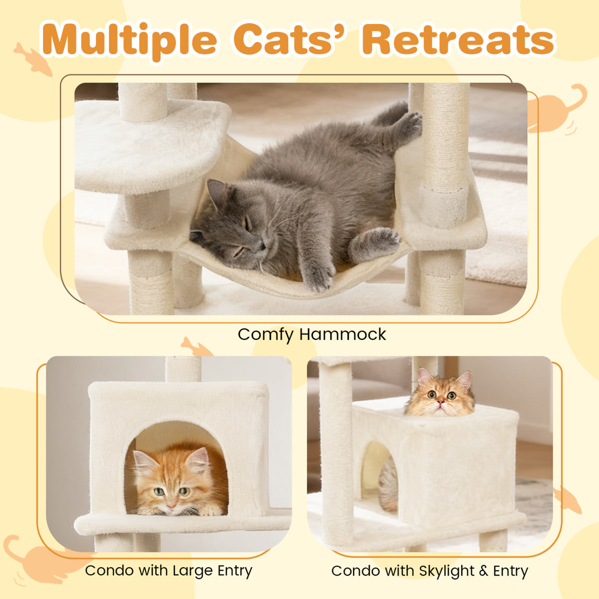 Multi-Level Cat Tree Tower with Upholstered Perch & Condos - Beige - Sturdy & Space-Saving
