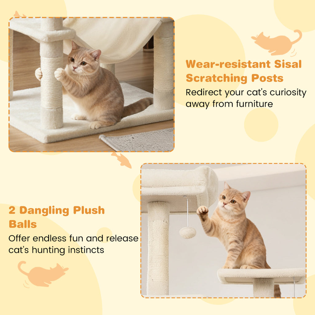 Multi-Level Cat Tree Tower with Upholstered Perch & Condos - Beige - Sturdy & Space-Saving