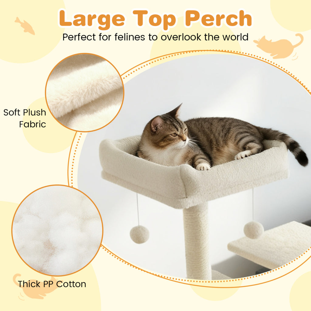 Multi-Level Cat Tree Tower with Upholstered Perch & Condos - Beige - Sturdy & Space-Saving