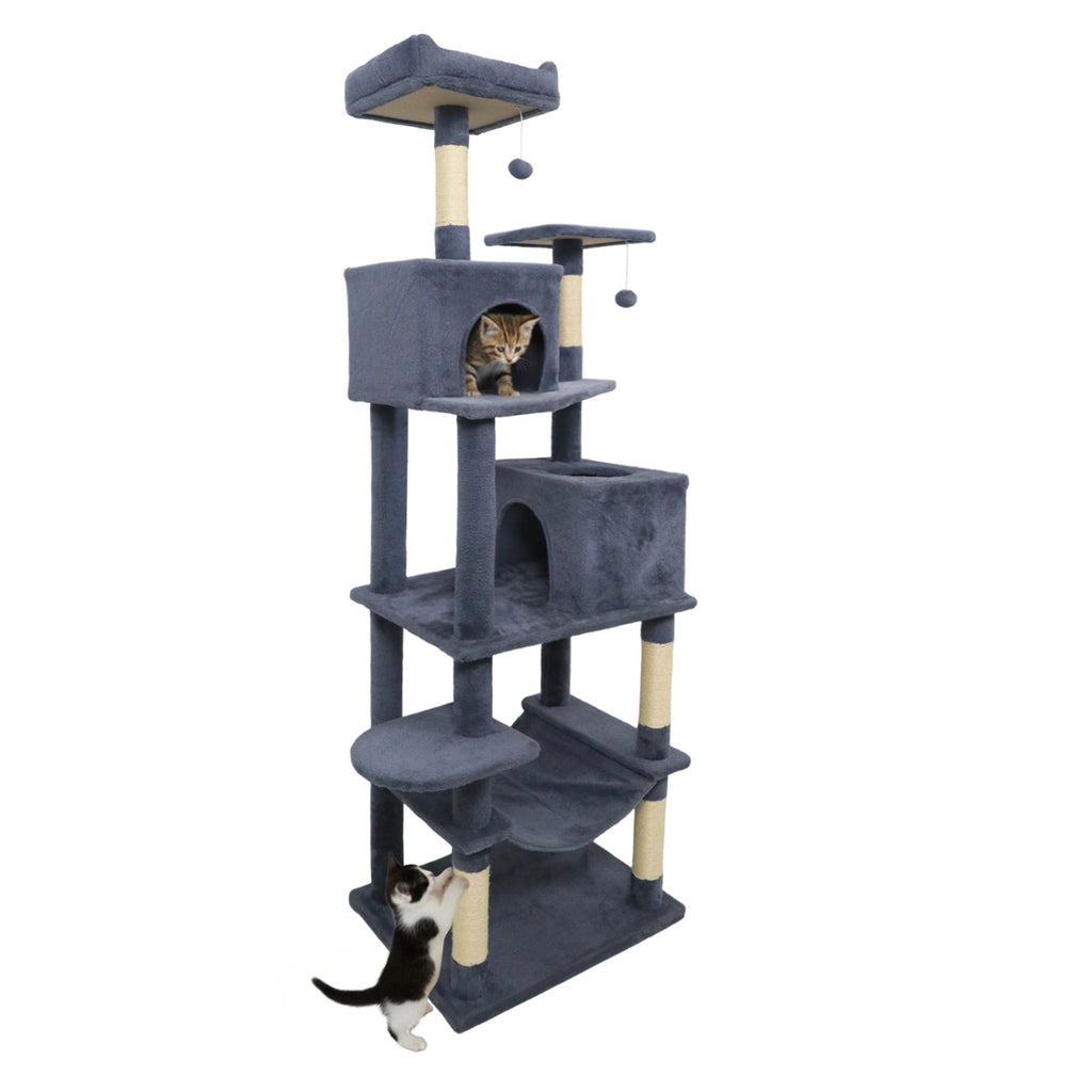 Multi-Level Cat Tree Tower with Upholstered Perch & 2 Condos - Dark Gray